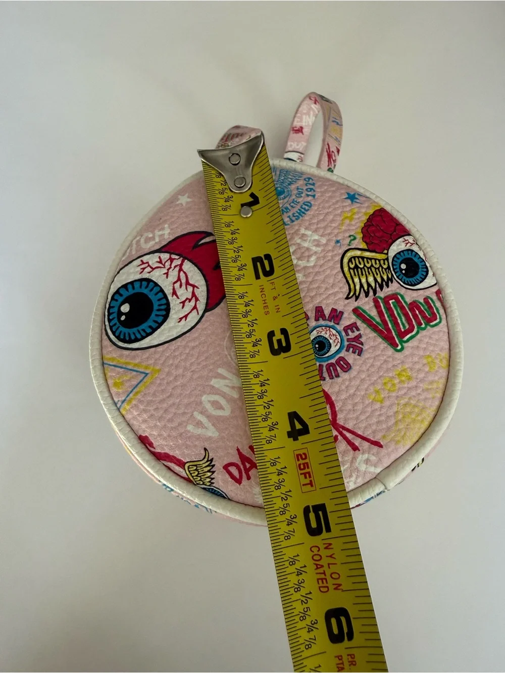Von Dutch Pink Jax Barrel Bag Retro Graphic Flying Eye Print Shoulder Bag